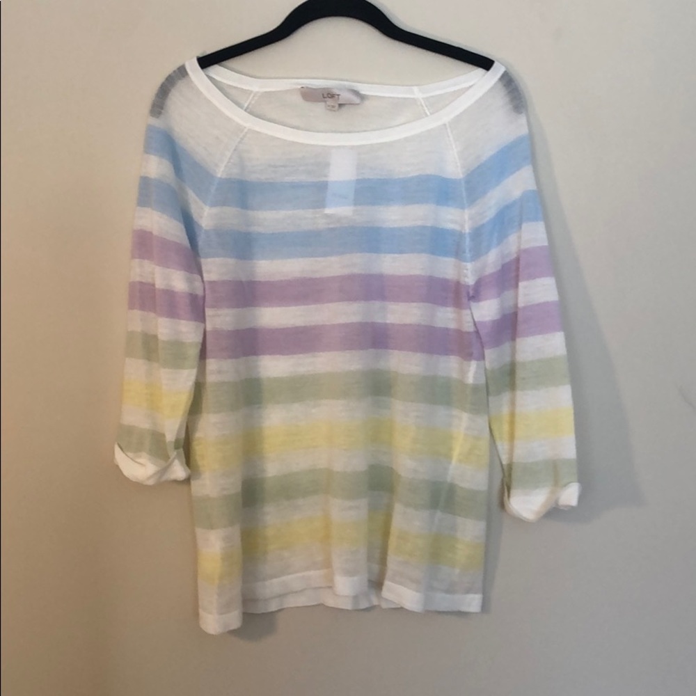 NWT Loft cream and pastel lightweight sweater - M